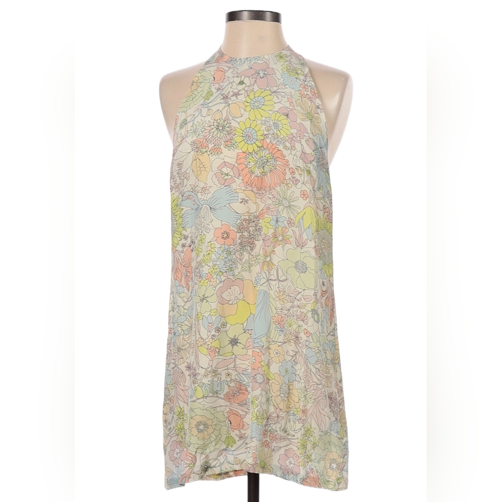 Kate & Kass Groovy Pastel Floral Racerback Mod Shift Dress 100% Silk 60s Retro